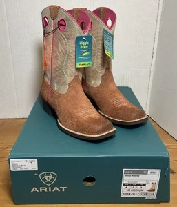 Ariat Kids Derby Monroe Girls Cowgirl Boots Royal Gold Metallic Pink Square Toe - Picture 1 of 10