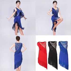 Damen Fransen Latein Tanzkleid Trikotrock Tanzkostüm - Bild 1 von 22