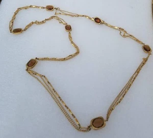 Necklace Sara Covington Gold Tone & Amber Settings 26 inch - Picture 1 of 11