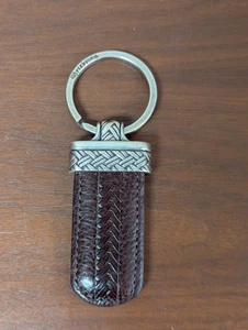 Brighton Leather Braided Silver Key Ring Fob Signed Deep Brown Leather - Picture 1 of 9