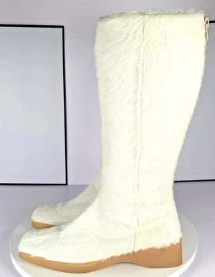 Salvatore Ferragamo Sport Womens White Pony Hair Leather Back Zip Yeti Boots, 6C - Image 1 of 4