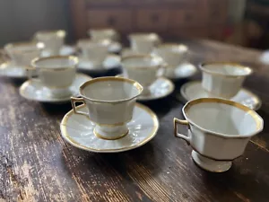 TV Limoges France La Cloche 11 Tea Cups and 10 Saucers Fine China Gold Rimmed - Picture 1 of 8