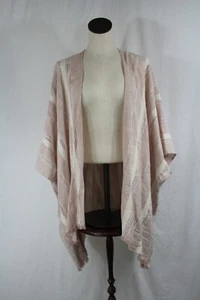 Universal Thread Womens Pink Striped Kimono One Size Fringe Open Front Boho Vaca - Picture 1 of 12