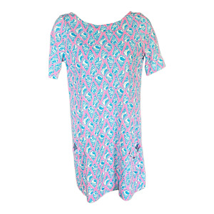 Lilly Pulitzer Top Tunic Mini Dress Blue Pink Girls XL 12 - 14 Sea Shells Cotton