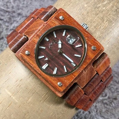 THY Men Fashion Date All Natural Wooden Bracelet Quartz Analog 38mm Watch 8 1/4" - Image 1 of 4