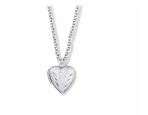 STERLING SILVER PLATED HEART LOCKET WITH ETCHED CROSS NECKLACE AND CHAIN - Picture 1 of 1