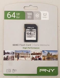 PNY P-SDXC64GU185-GE 64GB High Performance Class 10 U1 SDXC Flash Memory Card - Picture 1 of 2