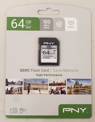 PNY P-SDXC64GU185-GE 64GB High Performance Class 10 U1 SDXC Flash Memory Card - Image 1 of 2