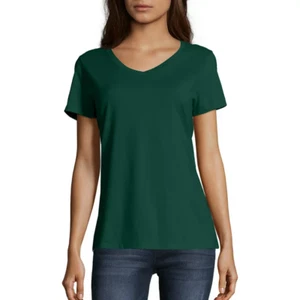 Hanes Women's Nano-T V-Neck T-Shirt, Deep Forest, X-Large - Picture 1 of 4