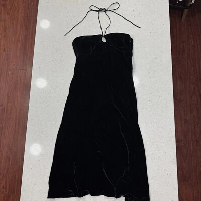 Nuevo con etiquetas Vestido midi halter de terciopelo negro al por menor J Crew $148 años 90 Y2K graduación regreso a casa 4 Foto 1 de 4