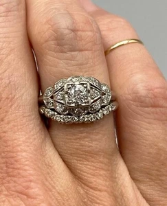 1.25 TCW Round Moissanite Stone Vintage Art Deco Engagement Wedding Ring Sets - Picture 1 of 5