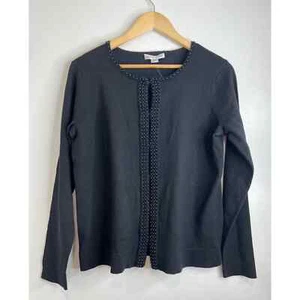 VTG Pendleton size MEDIUM beaded cardigan merino wool sweater hook close blk NWT - Picture 1 of 6