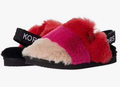 MICHAEL KORS Elsie Slingback Flat Slippers Multi-color Fur MK Logo Strap Size 10 - Image 1 of 4