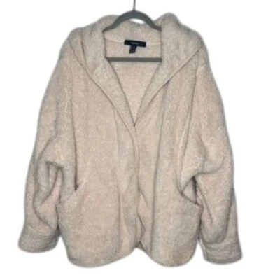 Forever21 Womens Fuzzy Teddy Coat Hooded Zip-Up Jacket Beige Size M - Image 1 of 4
