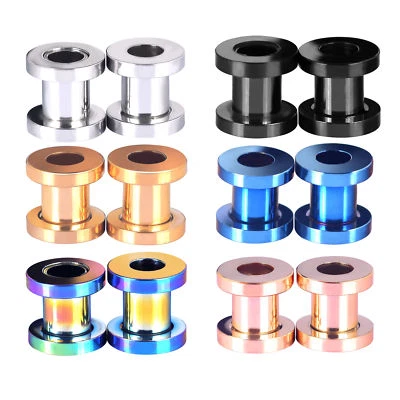 4pcs Stainless Steel Ear Gauges Screw Fit Ear Tunnels Plugs Earrings 12g-3/4" - Image 1 of 4