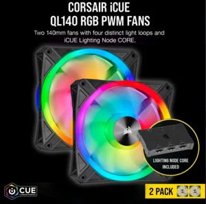 π₯π₯π₯ Corsair iCUE QL140 RGB 140mm PWM **Dual** Fan Kit with Lighting Node CORE - Afbeelding 1 van 8