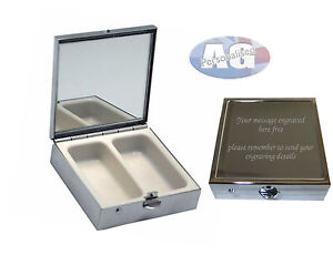Personalised Engraved Square Pill Box with Mirror Free Engraving
