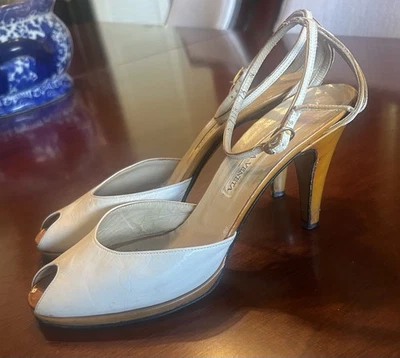 Vintage Bottega Veneta Peep Toe AnkleStrap Sandal Heels Cream Women's size 7.5 - Image 1 of 4