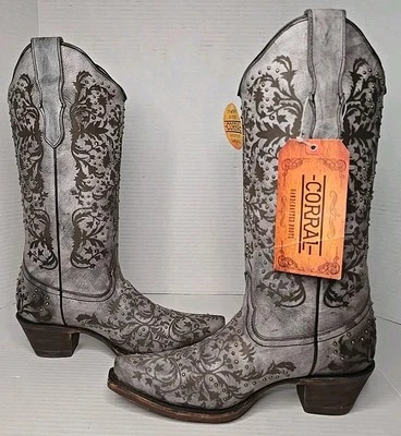 Size 6 Corral Studded Grey/Black Cowboy Boots Discounted 6182 - Image 1 of 4