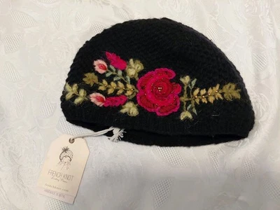 French Knot Cloche 手工刺绣针织无檐帽黑色全新带标签 — 第 1/4 张图片