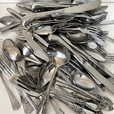 Lote de cubiertos de acero inoxidable 10 libras cucharas mixtas tenedores cuchillos cubiertos uso artesanías Foto 1 de 4