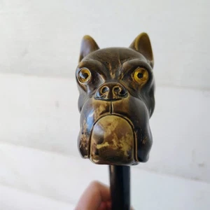 Vintage Hundekopf Gehstock Spazierstock Frenchie Bulldogge gelbe Augen - Bild 1 von 8