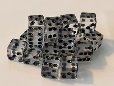 Set Of 20 16mm Clear Dice With Black Pips Square Corner Die - Image 1 of 2