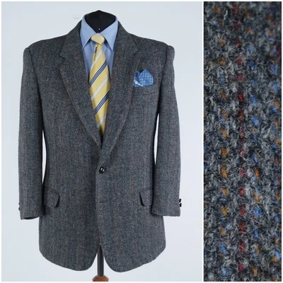 Striped HARRIS TWEED Jacket 46S US Size Mens Grey Wool Sport Coat Blazer - Image 1 of 4