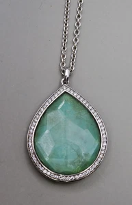 IPPOLITA 925 SILVER HAMMERED TEARDROP NECKLACE WITH DIAMOND SURROUND, TURQUOISE - Picture 1 of 5