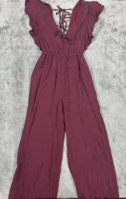 Madewell Jumpsuit Jacquard Deep-v Ruffled Women’s Size XS Red Holiday - Image 1 of 4
