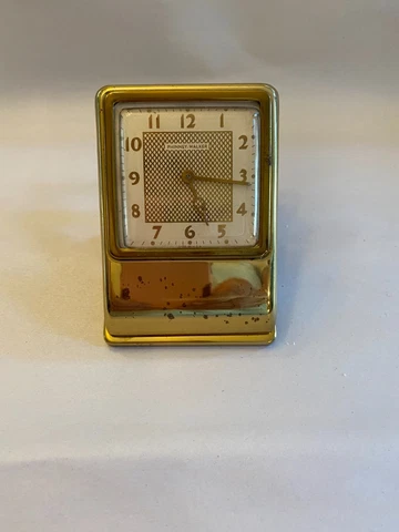 VINTAGE PHINNEY WALKER WIND-UP CLOCK GOLD TONE CASE WITH GOLD AND WHITE FACE Cover