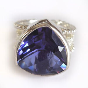 Offerings Sajen 925 SS Celestial "Sapphire" Quartz Trillion Ring Size 7.5