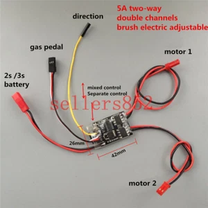 5Ax2 Brushed ESC Dual two-way Speed Controller 1:16 RC Tank Tracked 2S 3S Lipo - Picture 1 of 5