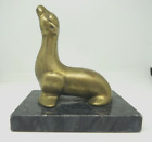 Vintage Brass Seal Paperweight on Marble Base