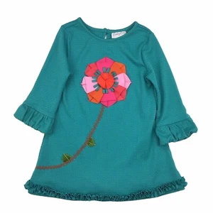 Emily Rose Teal Colorful Flower Dress Long Sleeve Ruffle Hem Girls Size 7 - Picture 1 of 5