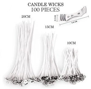 PRE WAXED CANDLE WICKS WITH SUSTAINERS LONG TABBED FOR CANDLE MAKING CRAFT - Picture 1 of 14