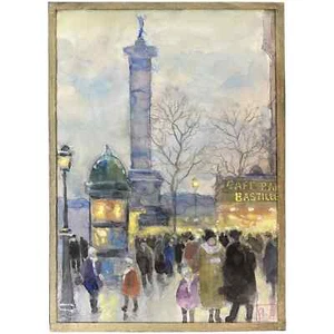 Acquerello impressionista Ghodrat Delbasteh di Parigi, Place de la Bastille 28B - Foto 1 di 8