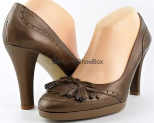 VIA SPIGA KITTY Brown Metallic Designer ITALY Tassel Platform Pumps 9.5 - Picture 1 of 4