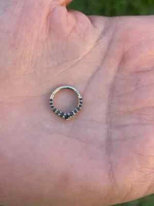 Chevron Rook and Septum Clicker Daith Hoop w/ Black Diamonds 14k Gold Helix Ring - Picture 1 of 3