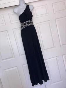 Hailey Logan Adrianna Papell Black 1 Shoulder Sequin Long Gown CRUISE TIME!! - Picture 1 of 14
