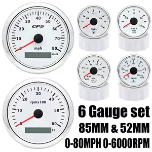 6 Gauge Set 85mm Boat GPS Speedometer 0-80MPH with Tachometer 6000RPM Waterproof - Picture 1 of 21