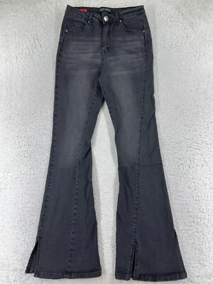 Hot Kiss Pants Womens 5 Black Denim Flare High Rise Cotton Blend Split Hem 24x31 - Image 1 of 4