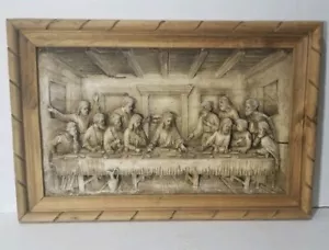 Extremely Old Cedar Framed 3D Rendition of the Last Supper 33in x 22in - Picture 1 of 12