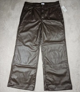 Time And True Fashion Hose Gr-14 Kunstleder braun hoher Bund weites Bein neu mit Etikett - Bild 1 von 12