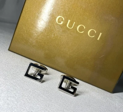 Autentici [belli] gemelli Gucci logo G argento 3D e scatola regalo aziendale - Immagine 1 di 4