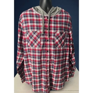 Neu UNIONBAY Herren XL Flanell Hemd Hoodie rot kariert Button Down Langarm - Bild 1 von 12