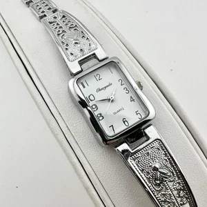 Watch Womens Silver Tone Rectangular 6.8" Bracelet Analog Filigree, New Battery - Picture 1 of 13