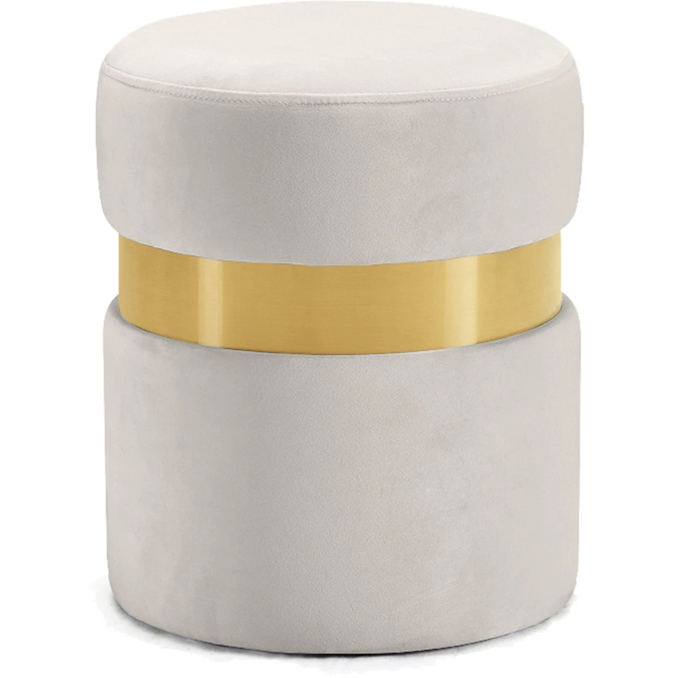 Meridian Funriture Hailey Velvet Ottoman/Stool Gold Contemporary Cream Velvet - Image 1 of 1