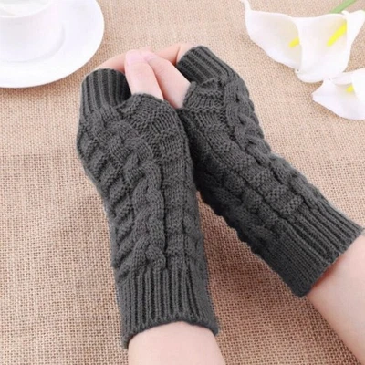 Guantes de punto sin dedos de invierno para mujer, calentadores térmicos de muñeca largos, estilo coreano Foto 1 de 4