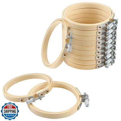 12 Pieces 4 Inch Embroidery Hoops Adjustable Wooden Circle Cross Stitch Hoop  - Image 1 of 4